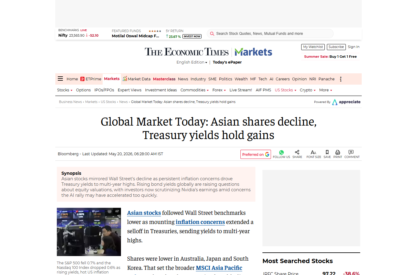Screenshot of Economic Times global market report